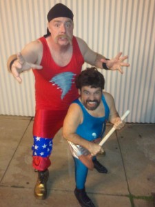 This is me as "The Cyclone" and Danny Woodburn as "The Plunger". These were the wrestling alter-egos for Coach Urkhardt & Mr. Poulos.