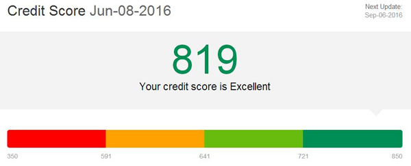 EquiFax FICO score - 819-600