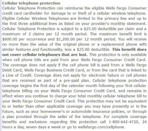Wells Fargo Cell Protection Fine Print