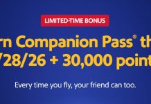 Southwest Companion Pass For One Year + 30,000 points – Very Easy